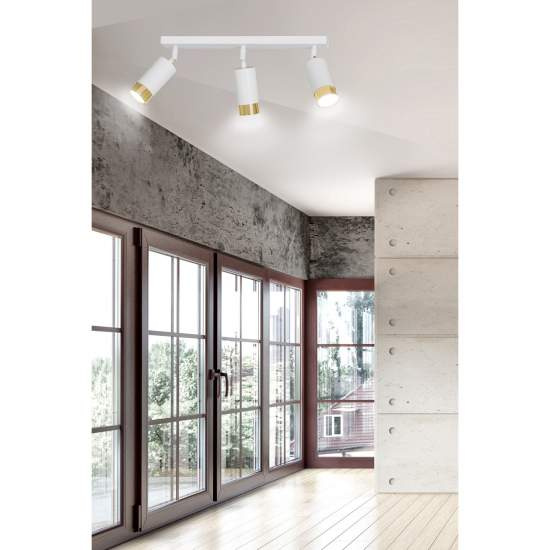 Plafoniera 3 Luci A Faretti Orientabili A Cilindro In Acciaio Bianco E Oro LA0174-EB-PL3-BI-OR
