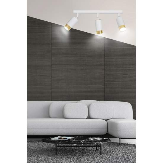 Plafoniera 3 Luci A Faretti Orientabili A Cilindro In Acciaio Bianco E Oro LA0174-EB-PL3-BI-OR