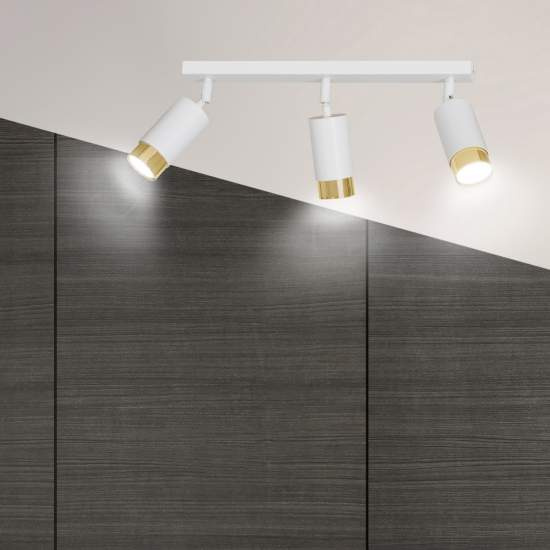 Plafoniera 3 Luci A Faretti Orientabili A Cilindro In Acciaio Bianco E Oro LA0174-EB-PL3-BI-OR
