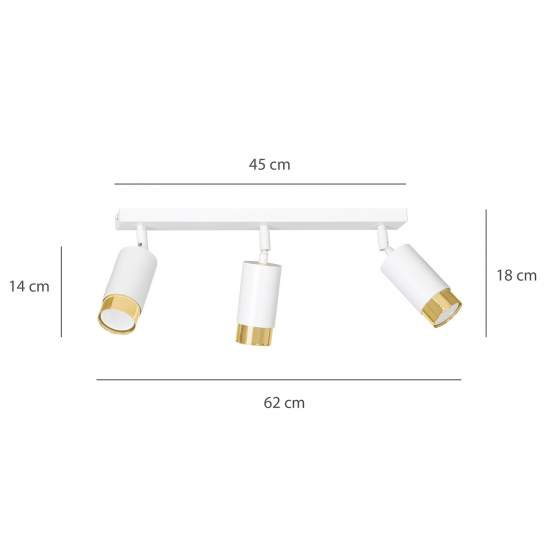 Plafoniera 3 Luci A Faretti Orientabili A Cilindro In Acciaio Bianco E Oro LA0174-EB-PL3-BI-OR