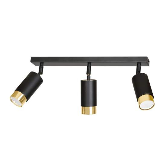 Plafoniera 3 Luci A Faretti Orientabili A Cilindro In Acciaio Nero E Oro LA0174-EB-PL3-NR-OR