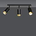 Plafoniera 3 Luci A Faretti Orientabili A Cilindro In Acciaio Nero E Oro LA0174-EB-PL3-NR-OR