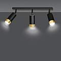 Plafoniera 3 Luci A Faretti Orientabili A Cilindro In Acciaio Nero E Oro LA0174-EB-PL3-NR-OR