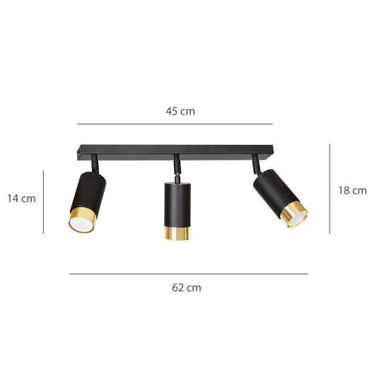 Plafoniera 3 Luci A Faretti Orientabili A Cilindro In Acciaio Nero E Oro LA0174-EB-PL3-NR-OR