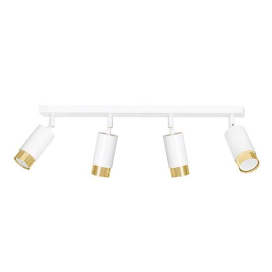 Plafoniera 4 Luci A Faretti Orientabili A Cilindro In Acciaio Bianco E Oro LA0174-EB-PL4-BI-OR