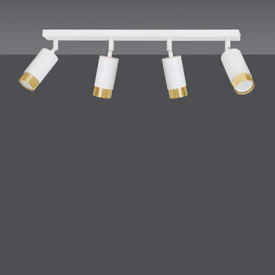 Plafoniera 4 Luci A Faretti Orientabili A Cilindro In Acciaio Bianco E Oro LA0174-EB-PL4-BI-OR