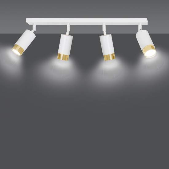 Plafoniera 4 Luci A Faretti Orientabili A Cilindro In Acciaio Bianco E Oro LA0174-EB-PL4-BI-OR