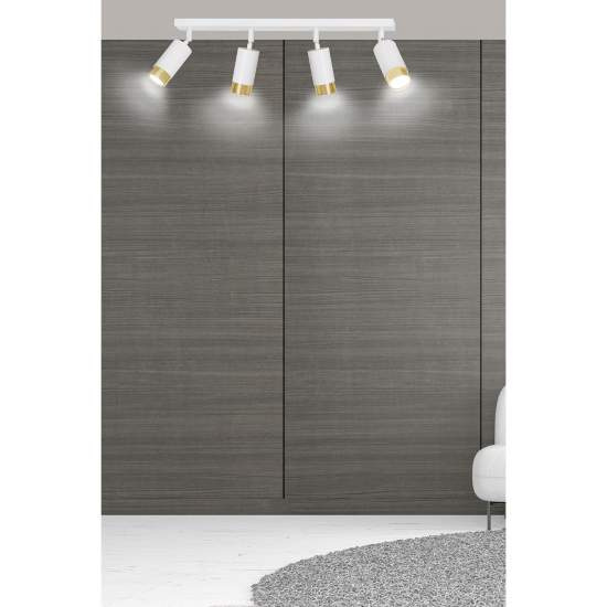 Plafoniera 4 Luci A Faretti Orientabili A Cilindro In Acciaio Bianco E Oro LA0174-EB-PL4-BI-OR