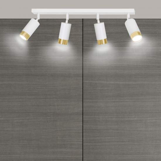 Plafoniera 4 Luci A Faretti Orientabili A Cilindro In Acciaio Bianco E Oro LA0174-EB-PL4-BI-OR