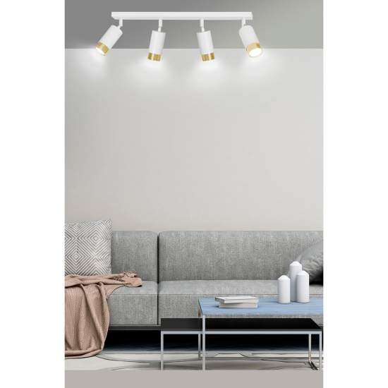 Plafoniera 4 Luci A Faretti Orientabili A Cilindro In Acciaio Bianco E Oro LA0174-EB-PL4-BI-OR
