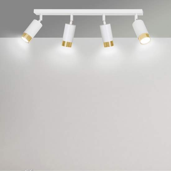 Plafoniera 4 Luci A Faretti Orientabili A Cilindro In Acciaio Bianco E Oro LA0174-EB-PL4-BI-OR