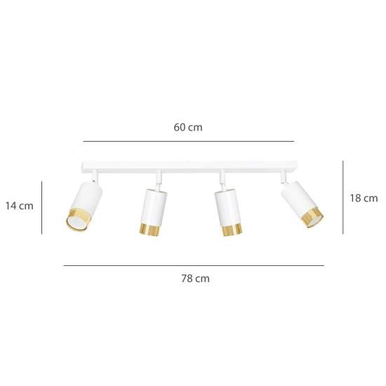 Plafoniera 4 Luci A Faretti Orientabili A Cilindro In Acciaio Bianco E Oro LA0174-EB-PL4-BI-OR