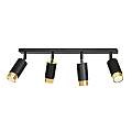 Plafoniera 4 Luci A Faretti Orientabili A Cilindro In Acciaio Nero E Oro LA0174-EB-PL4-NR-OR