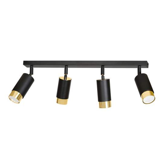 Plafoniera 4 Luci A Faretti Orientabili A Cilindro In Acciaio Nero E Oro LA0174-EB-PL4-NR-OR