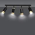 Plafoniera 4 Luci A Faretti Orientabili A Cilindro In Acciaio Nero E Oro LA0174-EB-PL4-NR-OR
