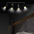 Plafoniera 4 Luci A Faretti Orientabili A Cilindro In Acciaio Nero E Oro LA0174-EB-PL4-NR-OR