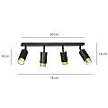 Plafoniera 4 Luci A Faretti Orientabili A Cilindro In Acciaio Nero E Oro LA0174-EB-PL4-NR-OR