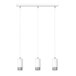 Lampadario 3 Luci Norreno Con Cilindri In Acciaio Bianco E Cromo