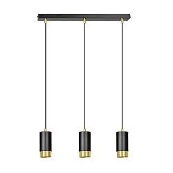 Lampadario 3 Luci Norreno Con Cilindri In Acciaio Nero E Oro