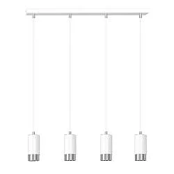 Lampadario 4 Luci Norreno Con Cilindri In Acciaio Bianco E Cromo