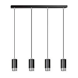 Lampadario 4 Luci Norreno Con Cilindri In Acciaio Nero E Cromo