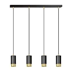 Lampadario 4 Luci Norreno Con Cilindri In Acciaio Nero E Oro