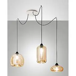Fiona Sospensione Ambra Collezione FIONA Lampadario 3 Luci Vetro Soffiato 300 Cm