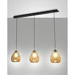 Fabas Collezione Gisella Sospensione Ambra 3 Luci Stile Vetro Soffiato Moderne