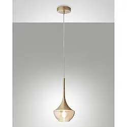 Sospensione Apollo Ottone Satinato 1 Luce Vetro Soffiato Design Elegante 200 Cm