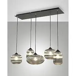 Sospensione Fume Gillis Fabas 5 luci design nero e vetro soffiato per arredamento moderno