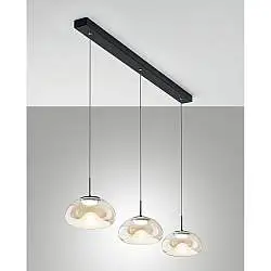 Illuminazione Elegante Brena Sospens Cognac 3 Luci Finitura Metallo e Vetro