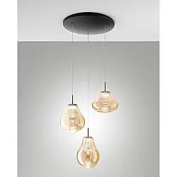 Deva Sospensione Ambra 3 Luci Tonda Design Nero Collezione DEVA Illumina la tua Casa