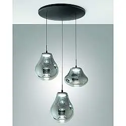 Deva Sospensione Fumè 3 Luci Tonda Collezione DEVA Metallo Vetro Design Elegante