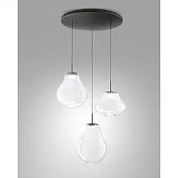 Sospensione Trasp 3 Luci Tonda Collezione DEVA Metallo Vetro Nero Alta Qualità