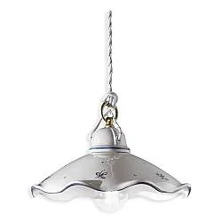 Lampadario Classico Belluno Ceramica E Ottone Decorato Filo Blu 1 Luce E27