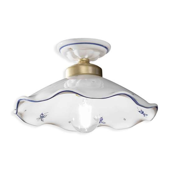 Plafoniera Classica Belluno Ceramica E Ottone Decorato Filo Blu 1 Luce E27 C033-OS-38-DEC-SOB