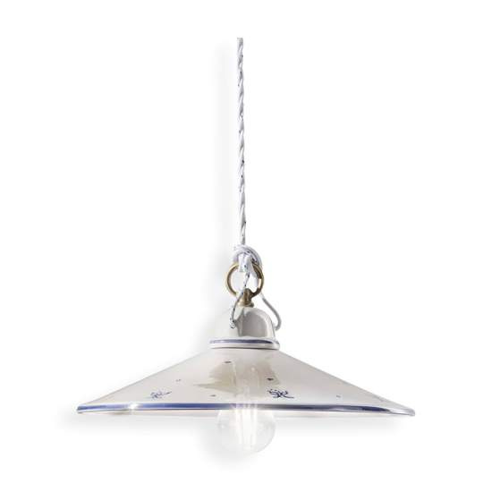 Sospensione Classica Asti Ceramica E Ottone Decorato Filo Blu 30Cm 1 Luce E27 C053-OS-38-DEC-SOB