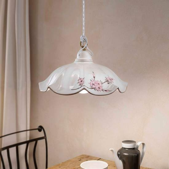 Lampadario Classico Belluno Ceramica E Ottone Satinato Decorato 1 Luce E27 C063-OS-70-DEC-FDP