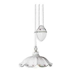 Lampadario Saliscendi Classico Belluno Ceramica E Ottone Decorato 1 Luce E27