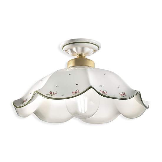 Plafoniera Classica Belluno Ceramica E Ottone Satinato Decorato 1 Luce E27 C065-OS-33-DEC-SOO
