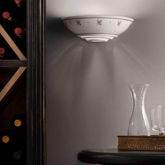 Applique Classica Trieste Bianco Decorato Filo Verde 1 Luce R7S C093-33-DEC-SOO