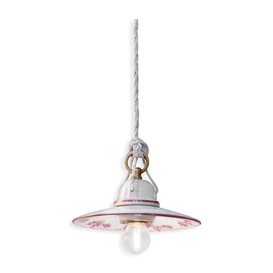 Sospensione Classico Asti Ferro E Ceramica Ottone Satinato Decorato 1 Luce E27 C098-OS-08-DEC-LOR