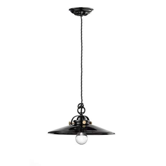 Lampadario Industrial Minimal B&W Metallo Smaltato Nero 1 Luce E27 31Cm C099-08