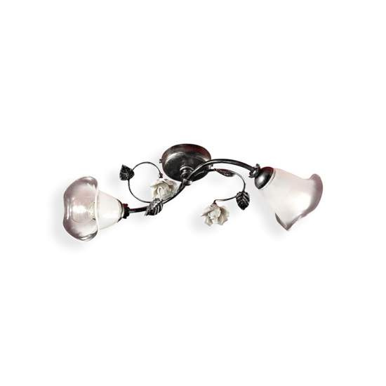 Plafoniera Classica Siena Metallo E Ceramica Nero Sfumato Argento 2 Luci E14 C1184-2-NA-02