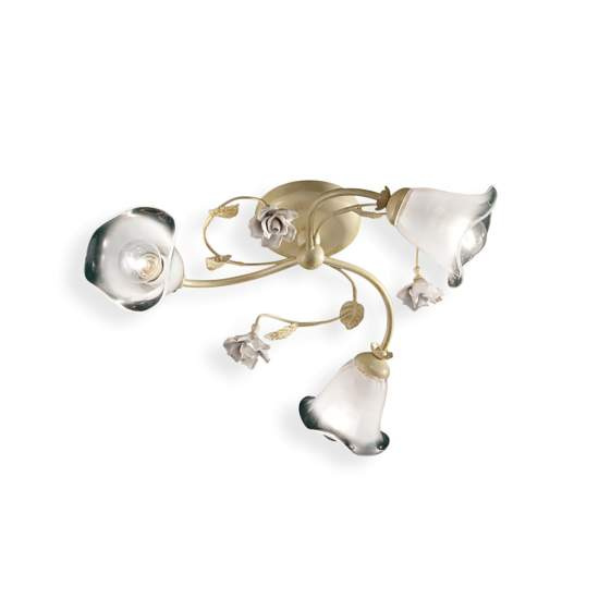 Plafoniera Classica Siena Metallo E Ceramica Bianco Sfumato Oro 3 Luci E14 C1184-3-BO-02