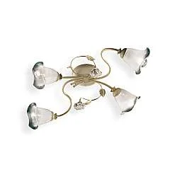 Plafoniera Classica Siena Metallo E Ceramica Bianco Sfumato Oro 4 Luci E14