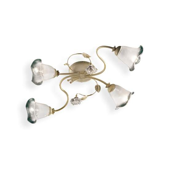Plafoniera Classica Siena Metallo E Ceramica Bianco Sfumato Oro 4 Luci E14 C1184-4-BO-02