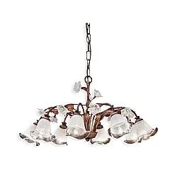 Lampadario Classico Siena Metallo E Ceramica Ruggine Decorato Lucido 8 Luce E14