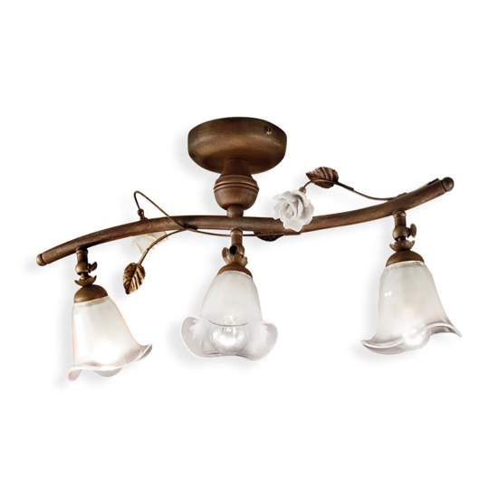 Plafoniera Classica Siena Metallo E Ceramica Ruggine Decorato Lucido 3 Luci E14 C1186-3-RU-02
