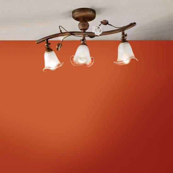 Plafoniera Classica Siena Metallo E Ceramica Ruggine Decorato Lucido 3 Luci E14 C1186-3-RU-02